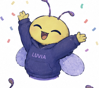 Luvia mascot celebrating with confetti
